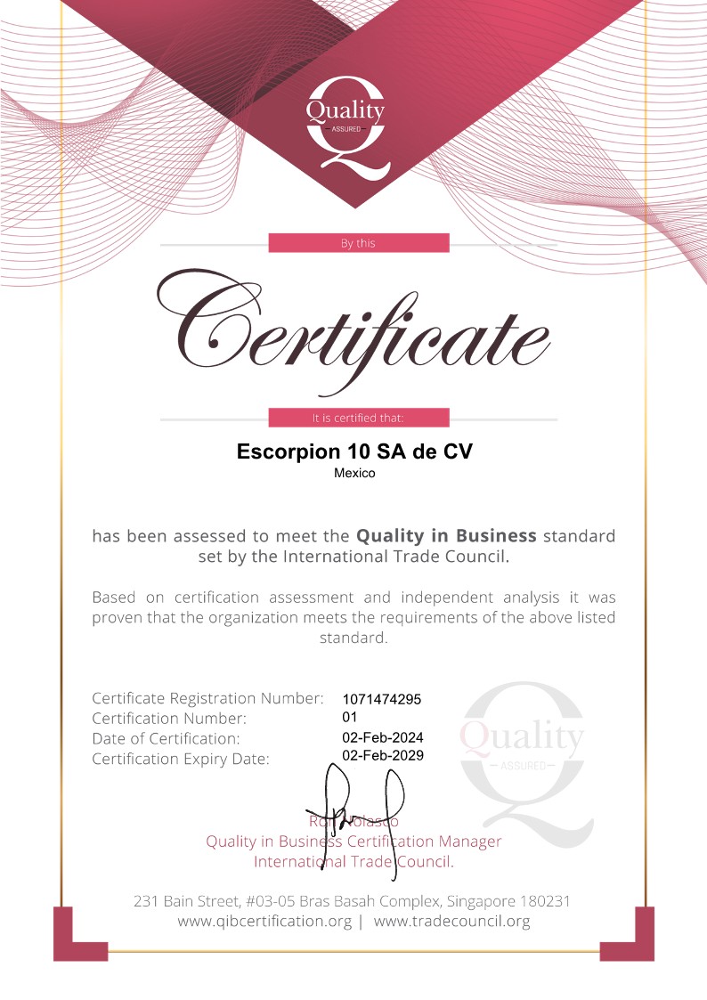 Quality in Business Certificate - Escorpión 10 SA de CV
